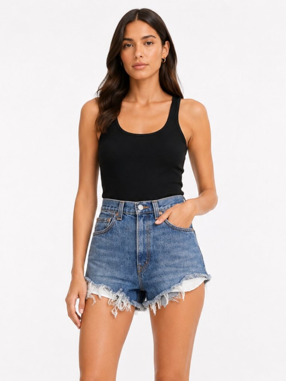 LEVI’S 517  BOOTCUT DIY HIGH RISE FRAYED ULTRA SHORT DENIM SHORTS - XS